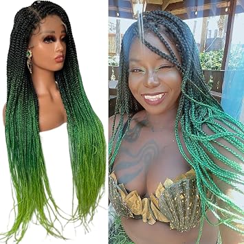 Voloria Braided Wigs for Black Women 9x6inch Double Lace Front Square Knotless Box Braid Wig Pre Plucked with Baby Hair Synthetic Hand Braiding Hair Wigs Cornrow Braids 36 Inch