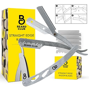 The Beard Club Straight Razor for Men - Navajas Para Barbero - Barber Straight Edge Razor Kit - Single Derby Blade Cutthroat With 5 Replaceable Stainless Steel Blades
