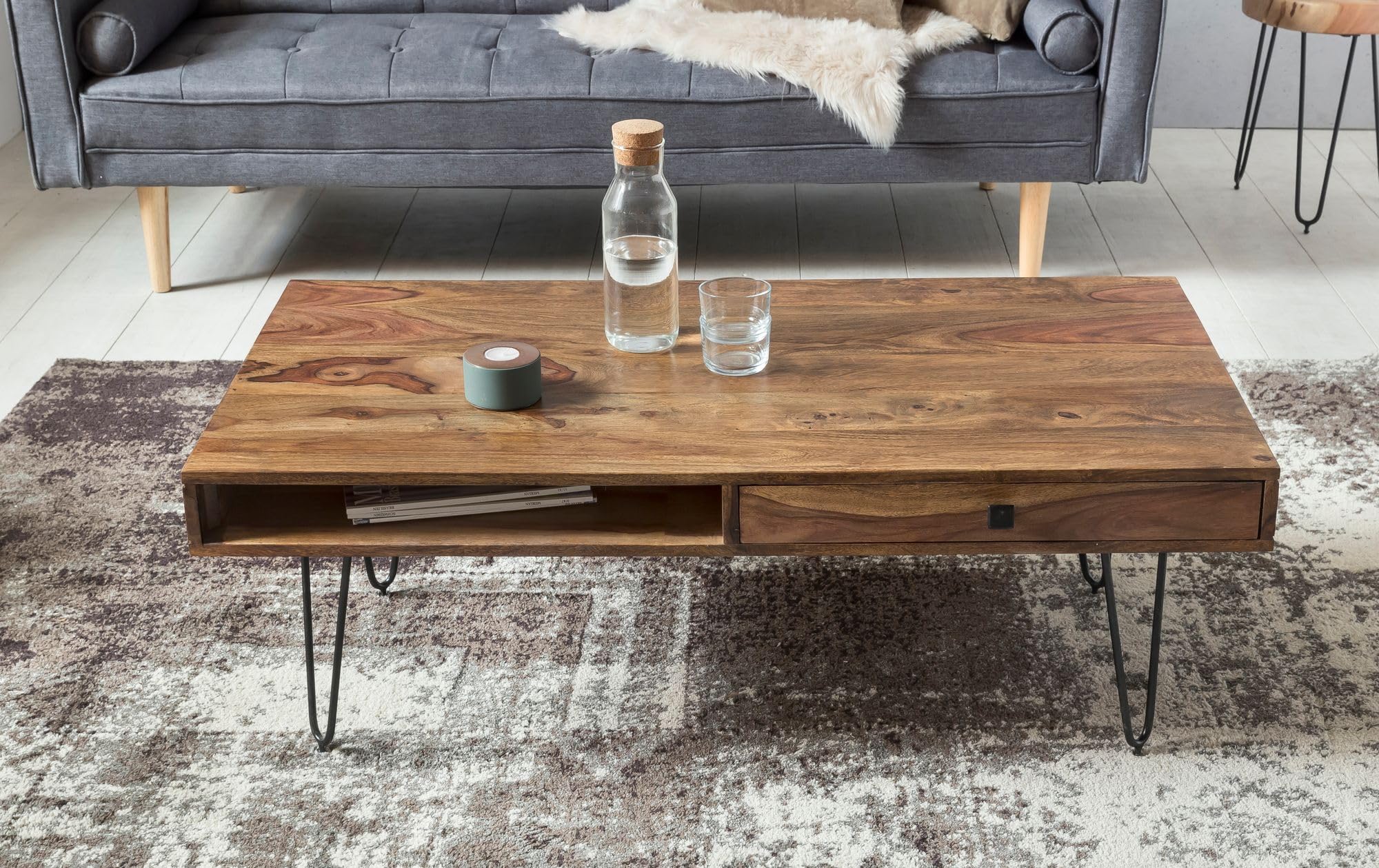 Salontafel Massief Hout Sheesham 110cm Breed Salontafel Ontwerp Donkerbruin Landelijke Stijl Tafel