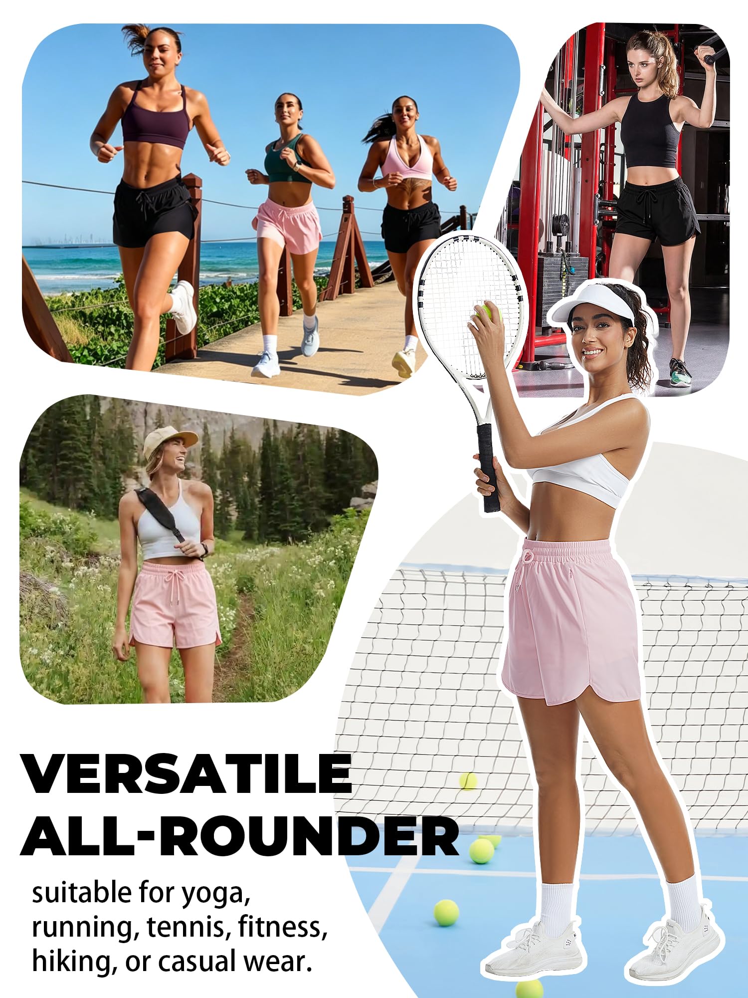 Sporthose Damen Kurz Shorts Laufshorts Damen mit Liner 2 in 1 Kurze Hose Sommer Leicht mit Reißverschlusstaschen