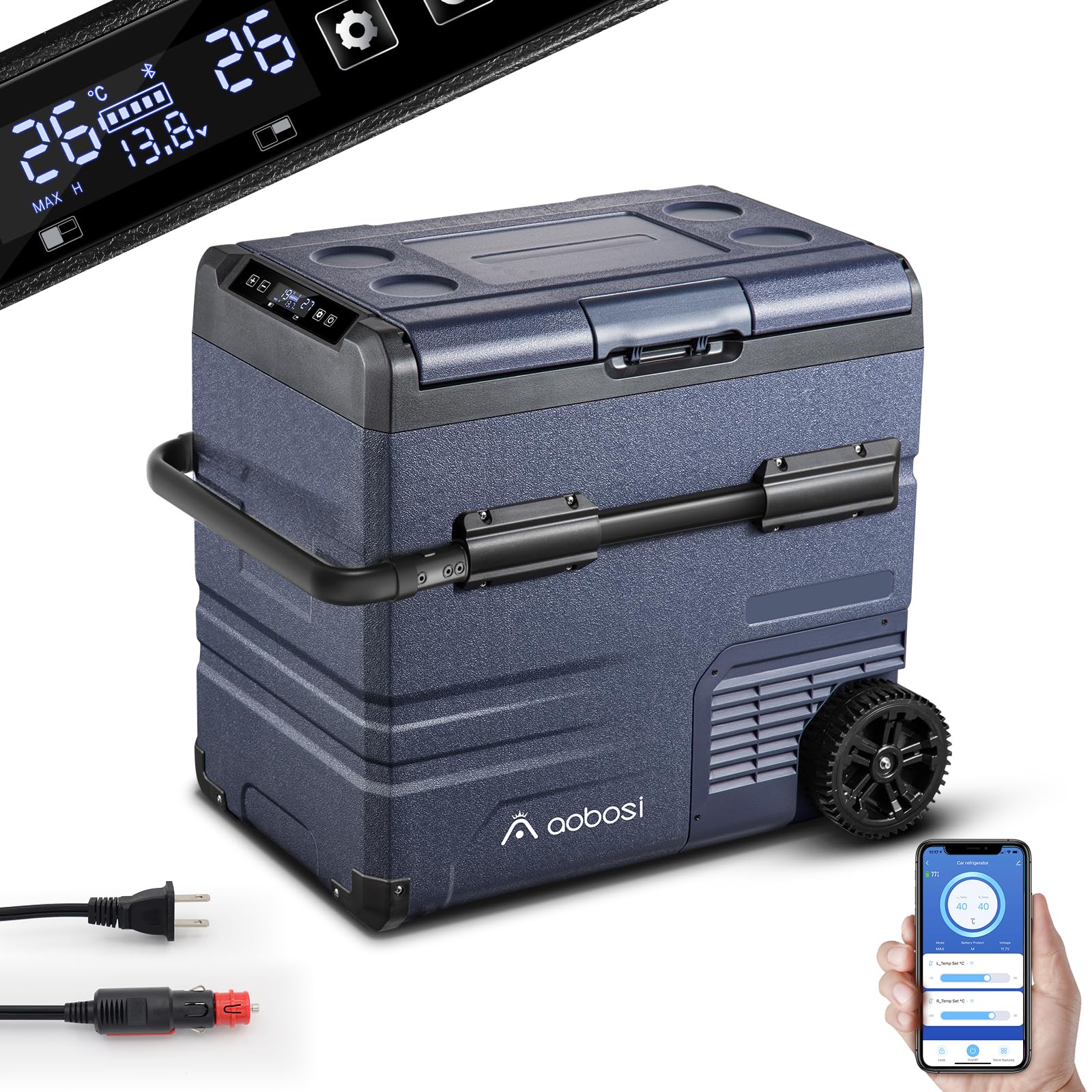 AAOBOSI Frigo Portatile, Frigo Per Auto Doppia Zona, Frigorifero da Viaggio con WiFi, -20 ℃ a 20℃, 12/24V DC e 100/240V AC,Per Auto, Camion, Camper, Barca e Presa Di Corrente
