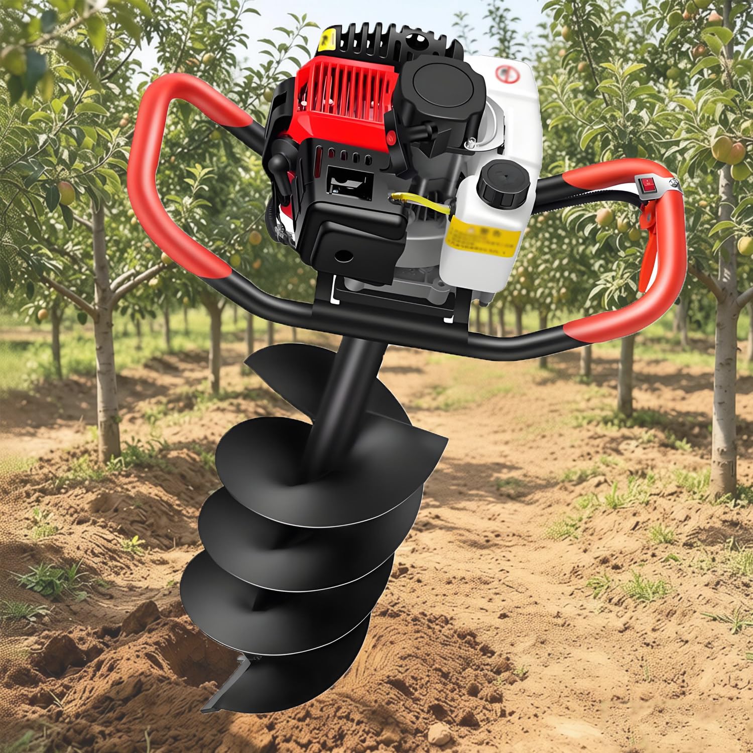 Trivella Scoppio Motore 199cc 4 Tempi,Mototrivella Scoppio,Trivella Terreno Benzina,9800rpm Trapano Terra Benzina,Mototrivella Giardino Uso Professionale,per Giardino,Orto,Pali 8CM