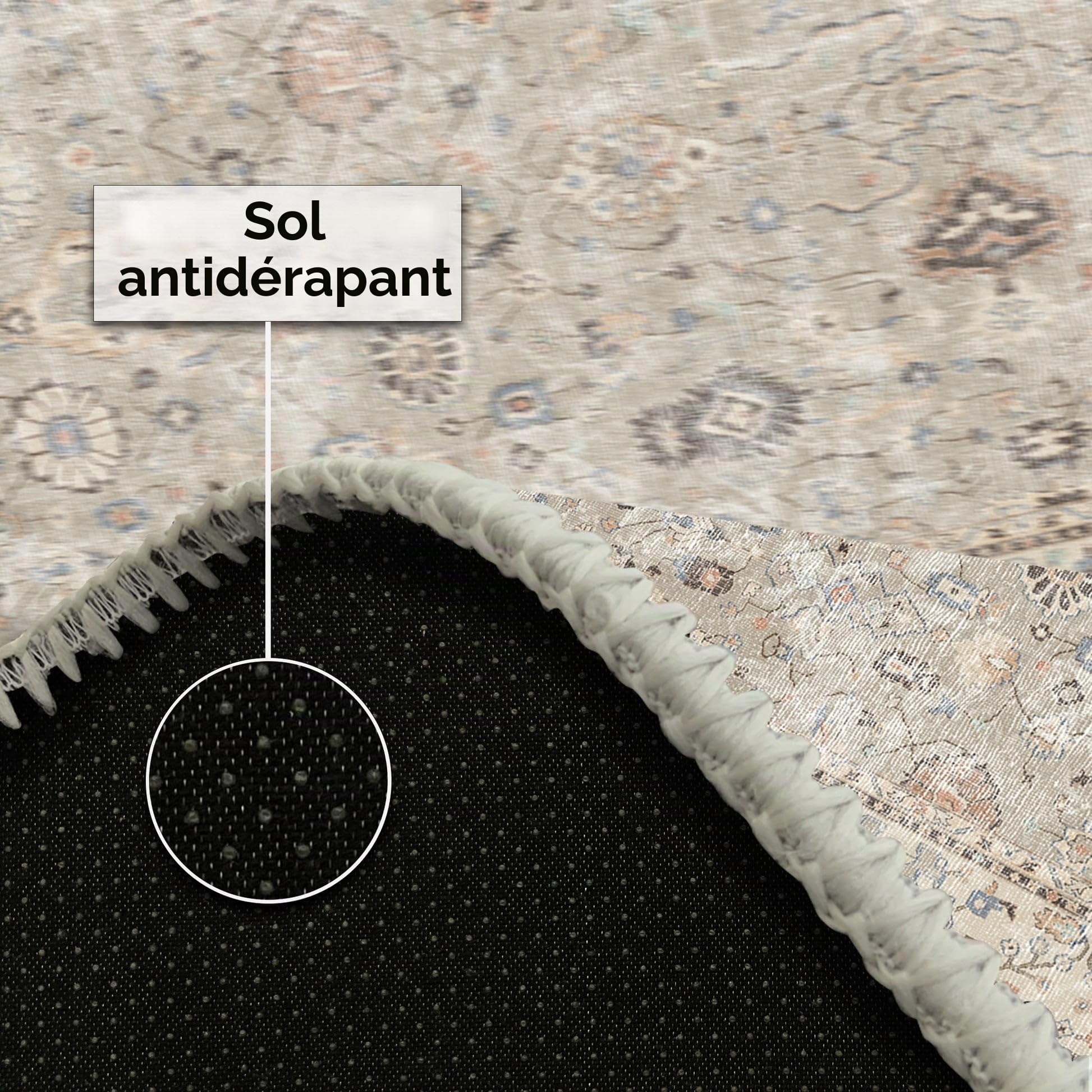 bamyum Monty Tapis Vintage Salon Imprimé Chenille Lavable Fabriqué à la Machine 160 x 230 cm, Beige Cuisine Chambre, Antibactérien Antidérapant