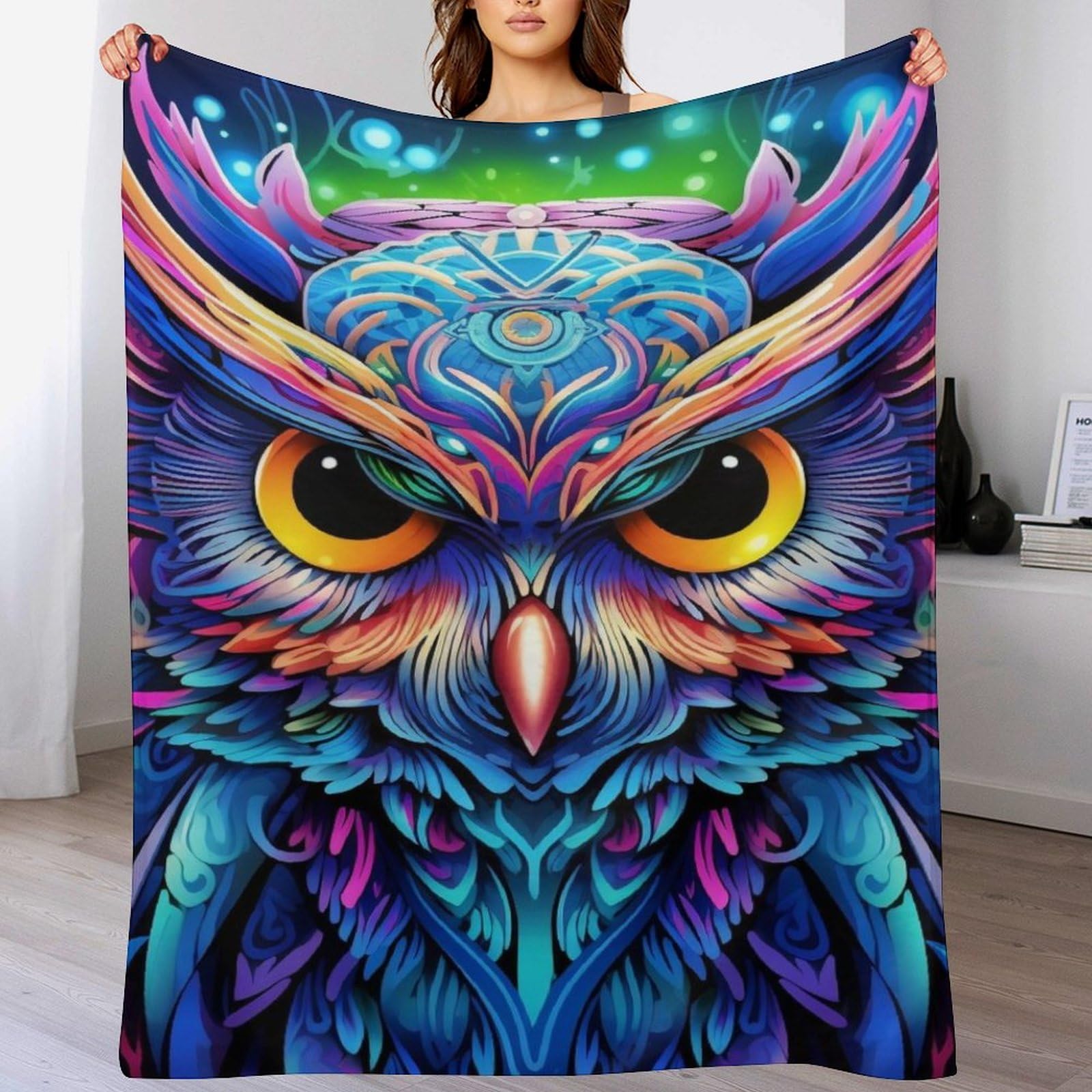 Manta de búho gruesa para sofá de franela polar suave de 130 x 180 cm