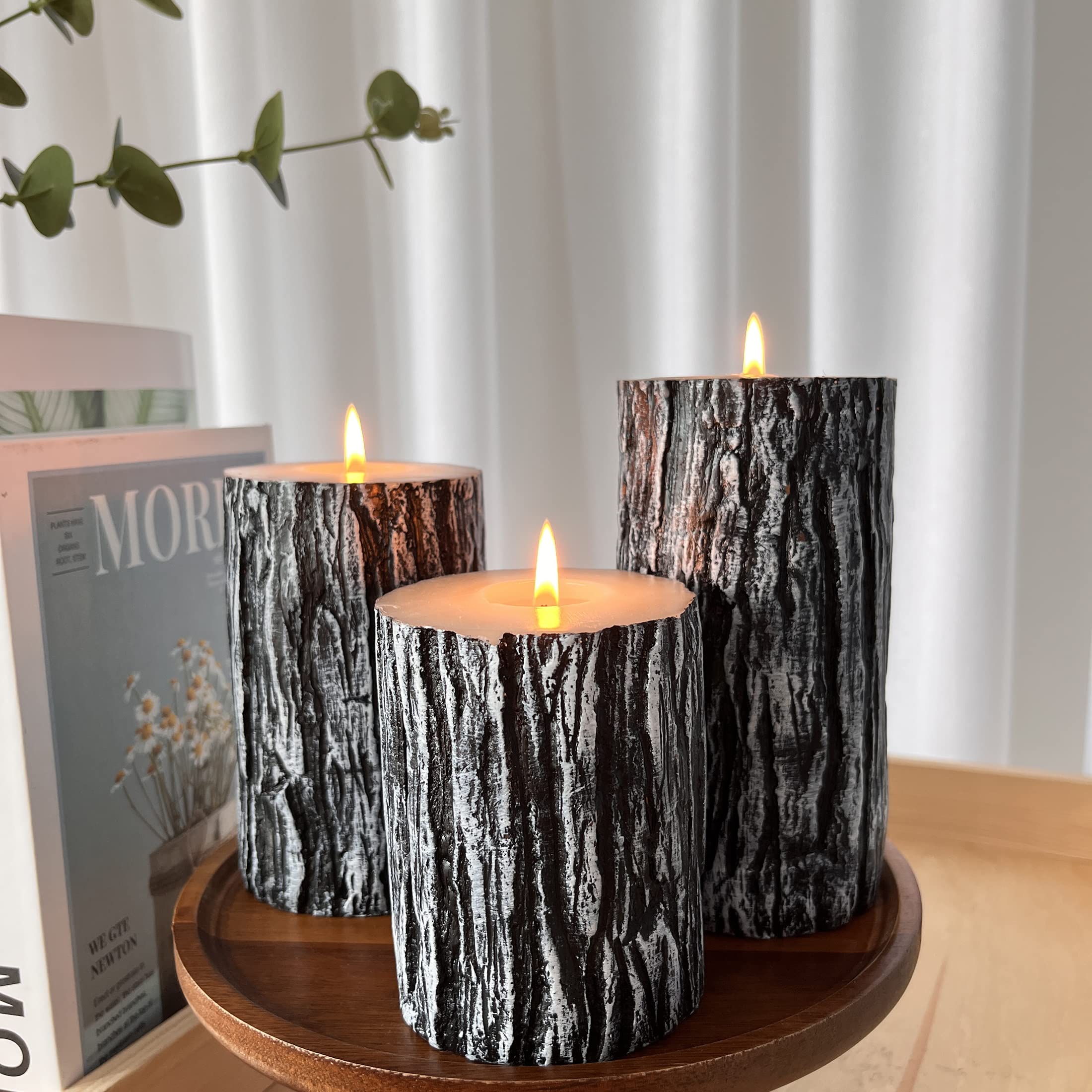 MOZEAL Hand-Poured Unscented Candle,Dripless Smokeless Cotton Wick Pillar Candle Set of 3,Includes 4", 5" and 6",300 Hours Burn Time,Country Style,for