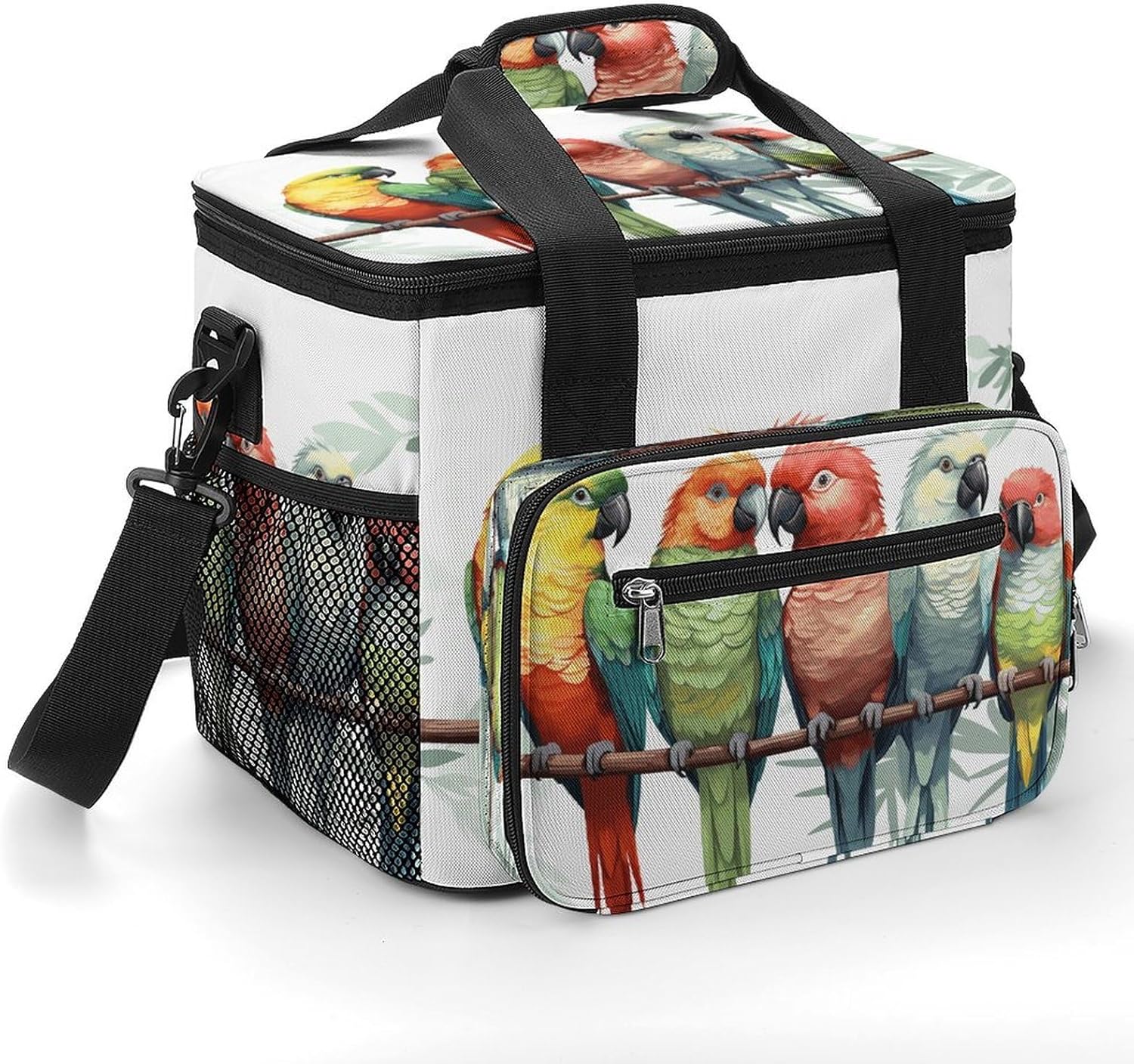 Colorful Parrots On Tree Cooler Bag Portable Insulated Lunch Bags Leakproof Ice Chest Large Capacity Soft Cooler Tote for Picnic Camping Work Travel Keep Food Drinks Fresh 22.5L