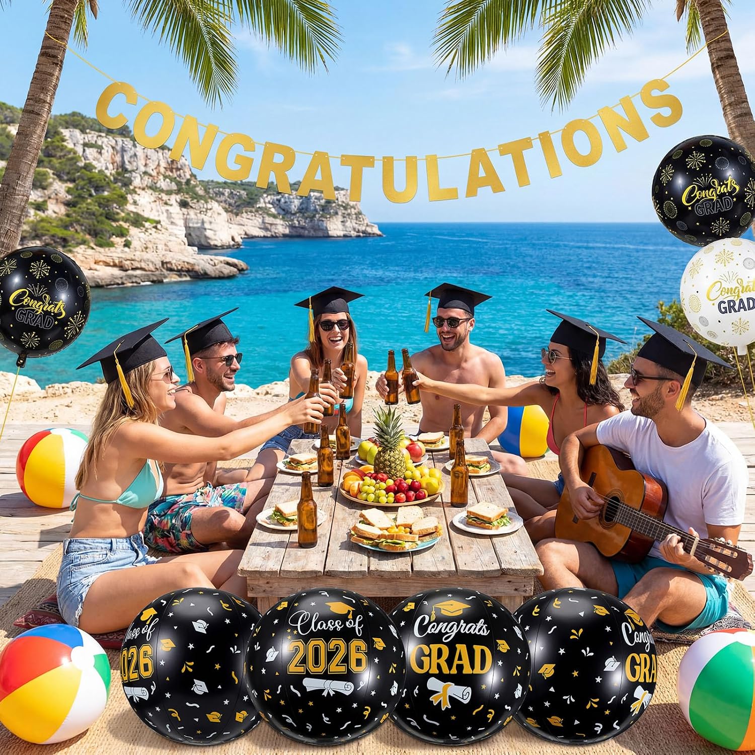 Junkin 10 Pcs 2026 Graduation Beach Balls 12 Inch Graduation Pool Balls Floats Inflatable Congrats Grad Ball Bulk Class of 2026 Swimming Pool Party Decoration Summer Water Game Supplies Favors