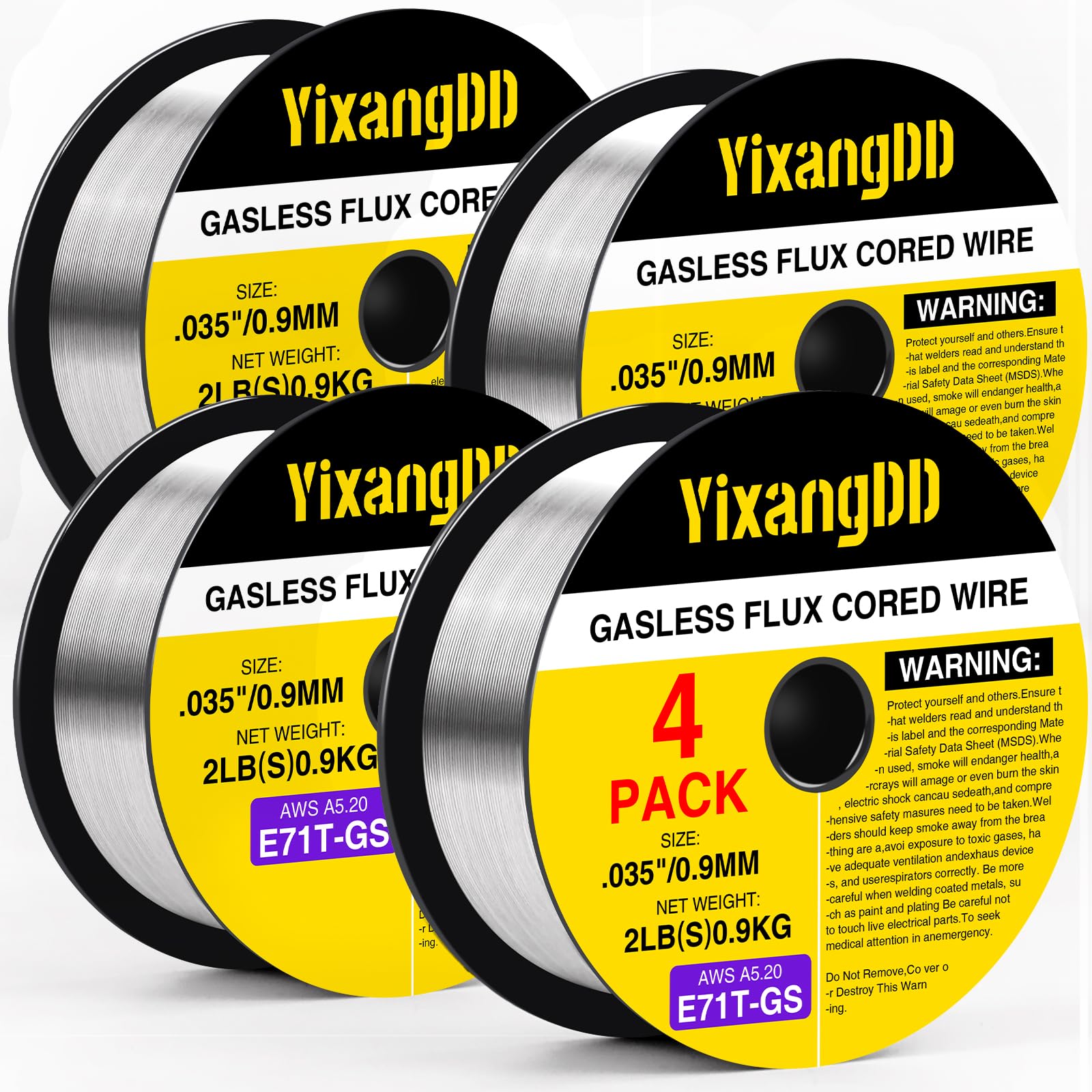 4-Pack 0.035" Flux Core Welding Wire, E71T-GS Low Splatter Gasless Mild Carbon Steel Mig Welding Wire, Compatible With Most Welder, 2-Pound Each