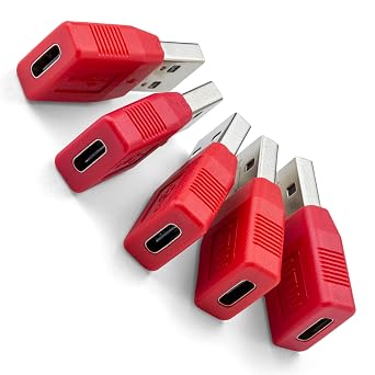 NTW USB-A to USB-C Data Blocker USB Charger/Secure Charging USB Adapter USB Condom for Blocking Data Sync/Protect Against Juice Jacking/Charge Only Adapter -NUSBC-KDL5-RD 5PK