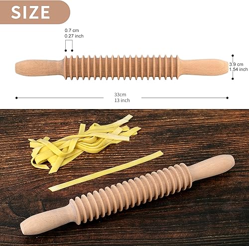 Miniatura 2 de Cortador de pasta fettuccine de madera de haya de 0.276 in, cortador de pasta de fideos, rodillo de celosía, cortador de masa, rodillo de madera,
