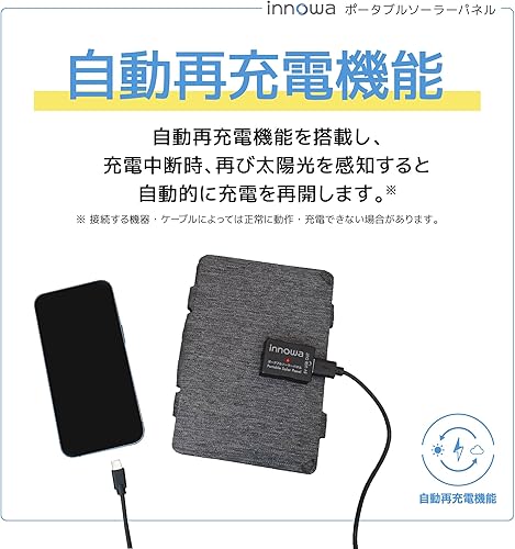 Miniatura 6 de Cargador solar portátil de 12 W (gris) - Ultra compacto, puerto USB-A, IPX67 impermeable, alta conversión, carga inteligente. Panel solar plegable