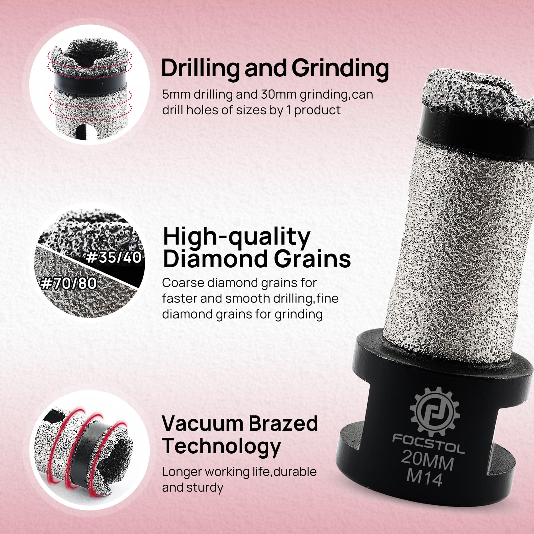 M14 Tazza Diamantata Punta Trapano Per Piastrelle IN 6-68 MM Delphi - Foto 3