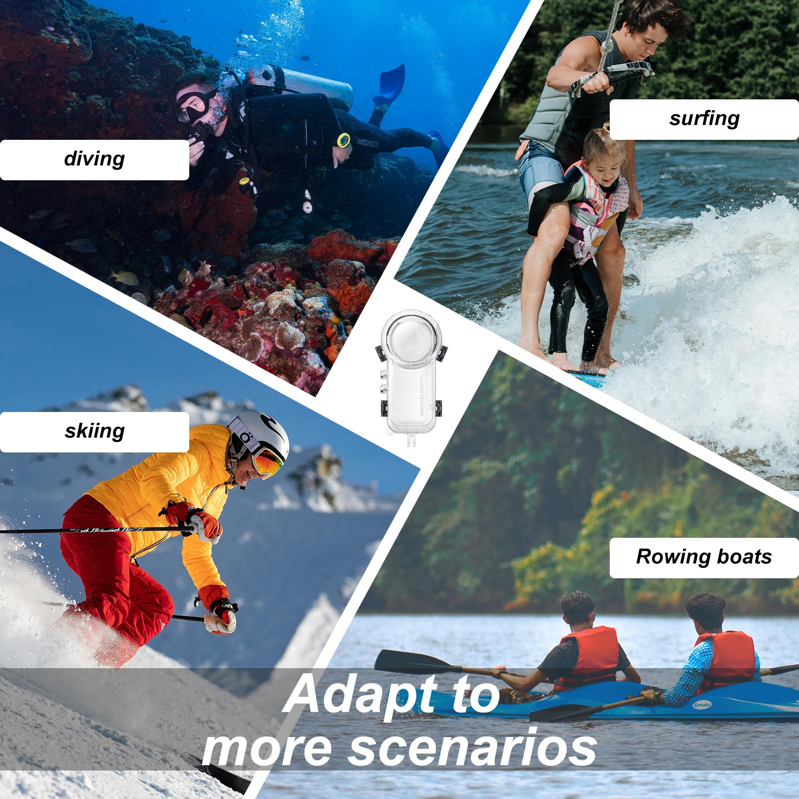 Funda invisible de buceo para Insta360 X4 Acrílico transparente Carcasa impermeable hasta 50 m Compatible con palos de selfie y trípodes