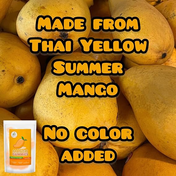 Tropical Fruit Gummies: Mango - Vegan Chewy Candy Made with Real Fruit, No Preservatives, Exotiv Flavors from Thailand - 14Oz Resealable Bag (1, Mango)