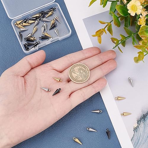 Miniatura 3 de DICOSMETIC 60 dijes de acero inoxidable de 6 estilos, aretes de espiga y cono, collar, pulsera, tobillera, dijes, accesorios de joyería surtidos