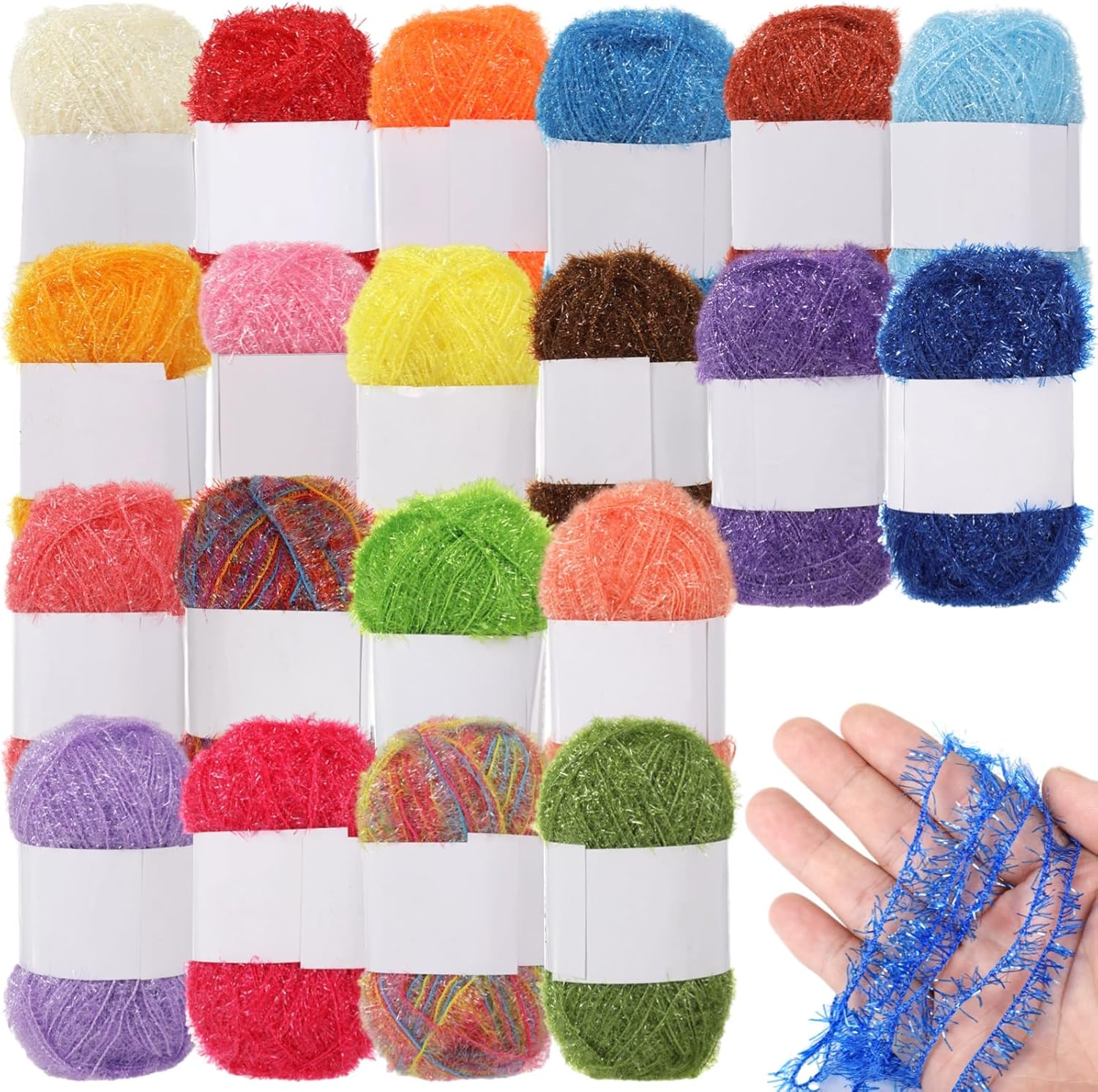 20 Skeins Scrubby Yarns, 2187 Yards Knitting Yarn for Dishcloths - Soft Glass Fiber for DIY Crochet & Craft Projects, Sparkly Knitting Supplies in Assorted Colors