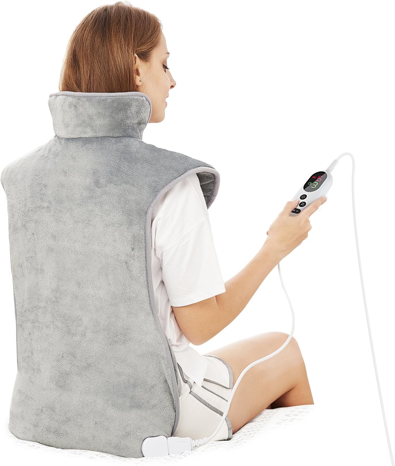 Mia&Coco Electric Heating Pad for Back Neck Shoulders Pain Relief, XL 60x100cm Soft Flannel Wrap, Waist Strap, Fast Heat Hot Therapy 6 Heat Settings, Auto-Off Timer, Machine Washable, UK Plug, Grey