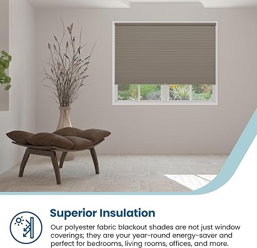 Miniatura 5 de BlindsAvenue Persiana celular inalámbrica de panal de abeja, celda única de 916", apagón, cacao cálido, tamaño 19" de ancho x 48" de alto