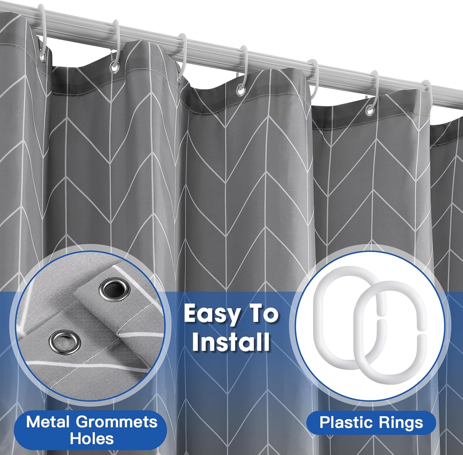 Gray Extra Wide Polyester Shower Curtains, Weighted Waterproof Shower Curtains, Washable Water Resistant Bathroom Curtain, Quick-Drying Fabric Bathroom Curtain, Arrowhead, 86.6"x78.7"