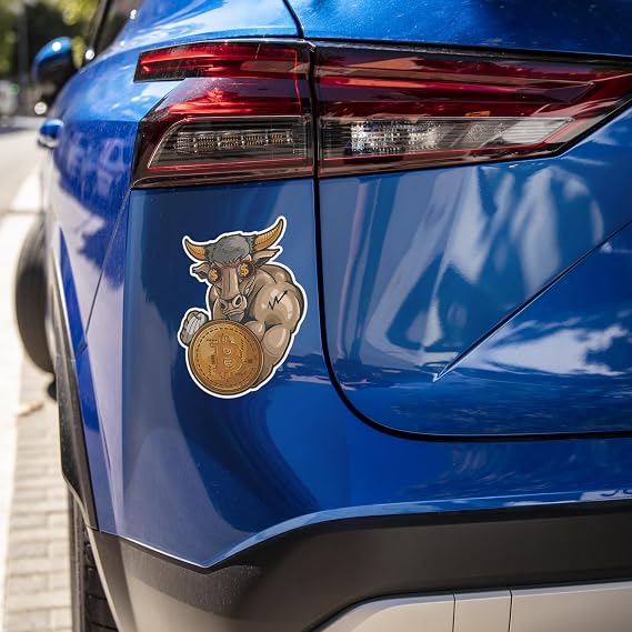 Crypto Mining Bull - Bitcoin Trading & Money Vinyl Sticker Decal for Car Bumpers and Window Sticker Laptop Skateboard Luggage Sticker for Truck Hardhat Stickers for Men and Woman 4X5 sj93