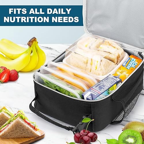 Miniatura 2 de Bolsa de almuerzo duradera con aislamiento térmico reutilizable para adultos, bolsa de almuerzo duradera y reutilizable para adultos (negro y blanco)