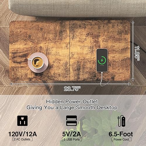 Miniatura 7 de SOOWERY Mesa auxiliar con estación de carga, mesa auxiliar estrecha con armario abatible y cajón de tela, mesitas de noche para espacios pequeños,