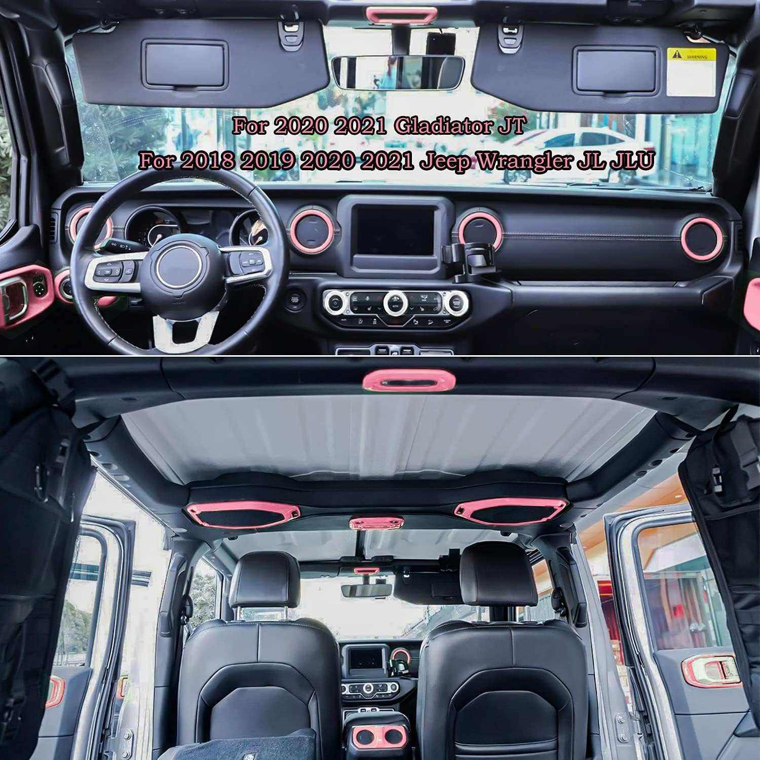 Bonbo 21PCS Car Interior Accessories-Air Conditioning Vent & Steering Wheel & Reading Light & Roof Speaker etc Fits for 2018-2023 Jeep Wrangler JL JLU & Gladiator JT (Pink)