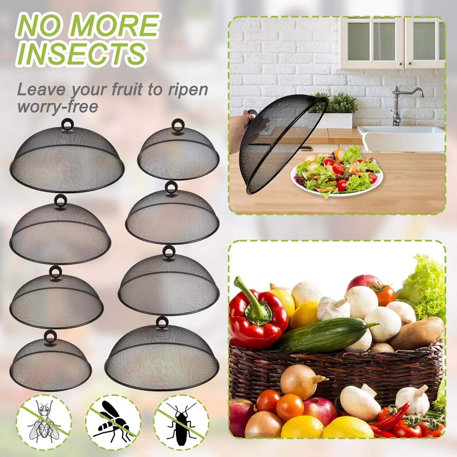 8 Pcs Metal Mesh Food Cover 14" 12" 11" 10" Mesh Food Tents Fly Fruit Screen Food Net Dome Screen Plate Covers for Dinner Plates Reusable Picnic Food Umbrella for Table, Camping, Outside Parties