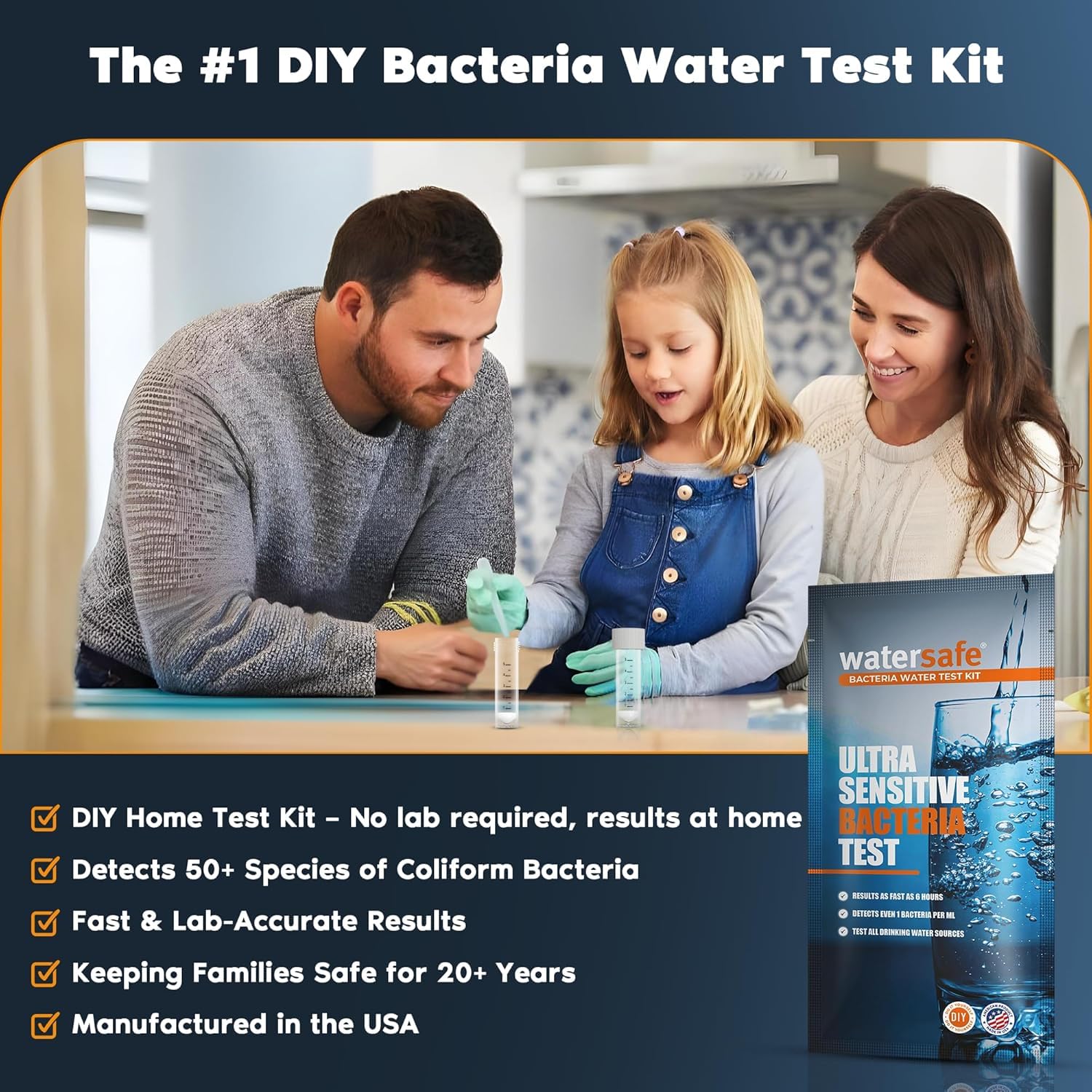 Watersafe® Bacteria Water Test Kit – USA-Made – Results as Fast as 6 Hours – Detects Coliform (Inc. E. coli) & Non-Coliform Bacteria in Drinking, Well & Tap Water – Lab-Quality Testing – 4 Pack