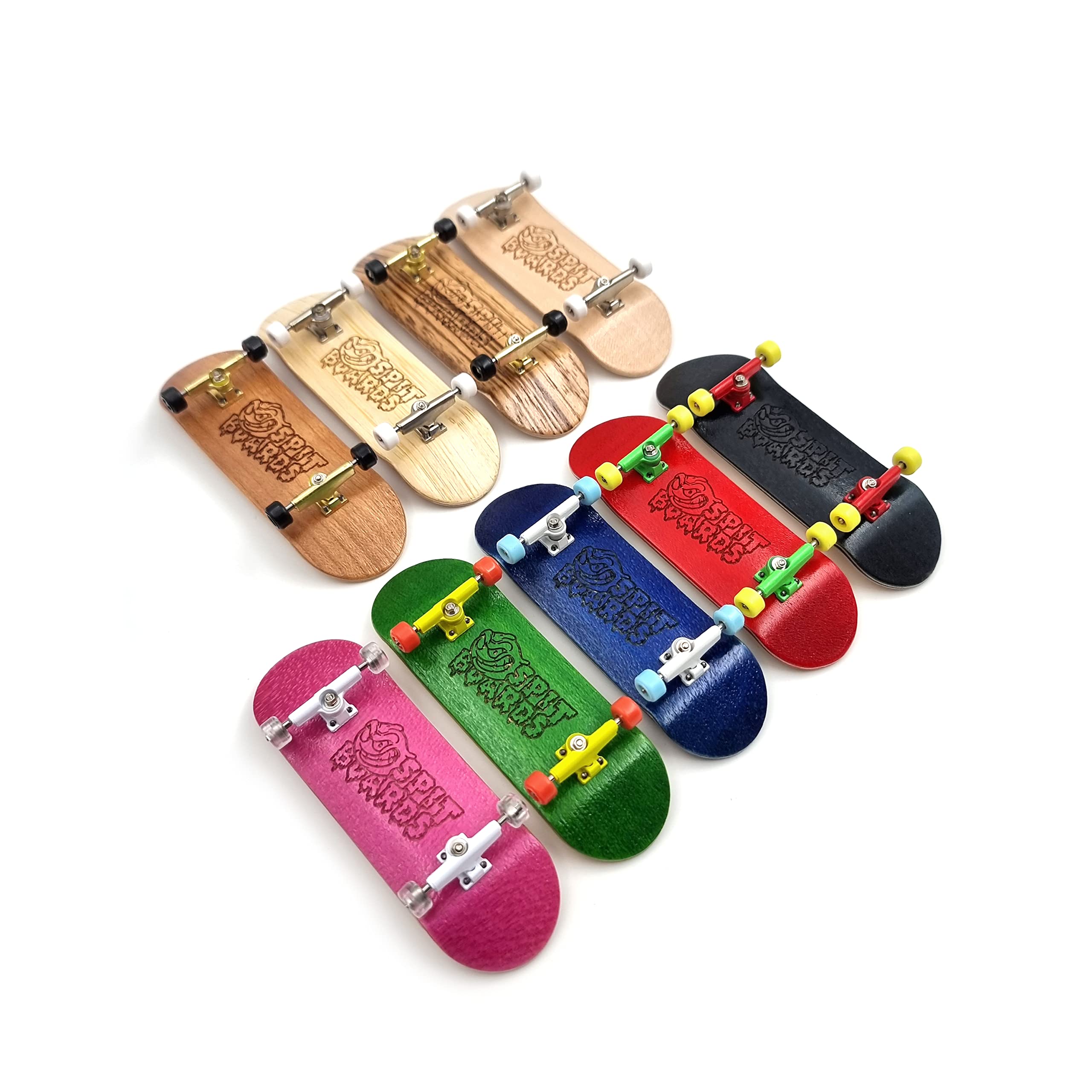 SPITBOARDS 32 mm fingerboard Complete Real Wood Set-Up (wstępnie zmontowane, 5 warstw), ciężarówki z nakrętkami blokującymi, kółkami do łożyska, taśma piankowa