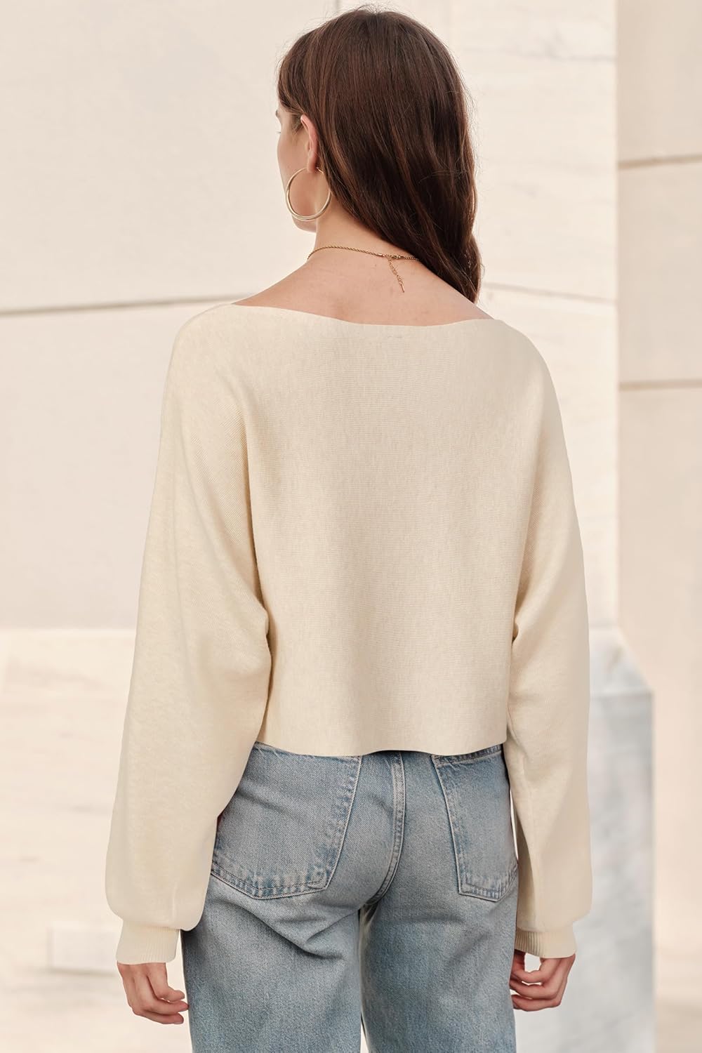 Newshows Women's 2025 Fall Wool Blend Cropped Sweaters Boat Neck Off Shoulder Cute Casual Tops - Image 4
