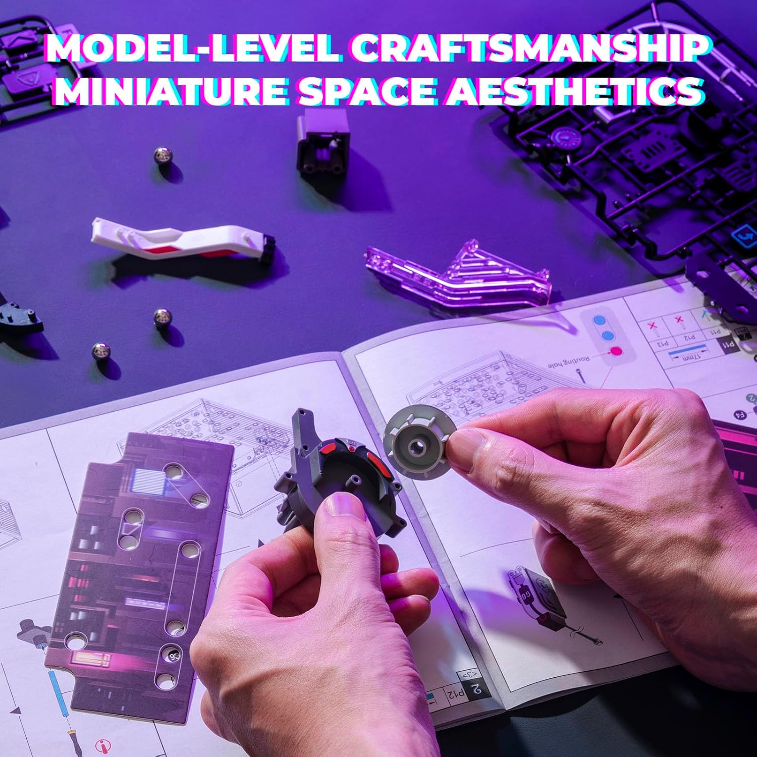 Hands assembling a small component of the ROBOTIME 3D puzzle, demonstrating the detailed craftsmanship.
