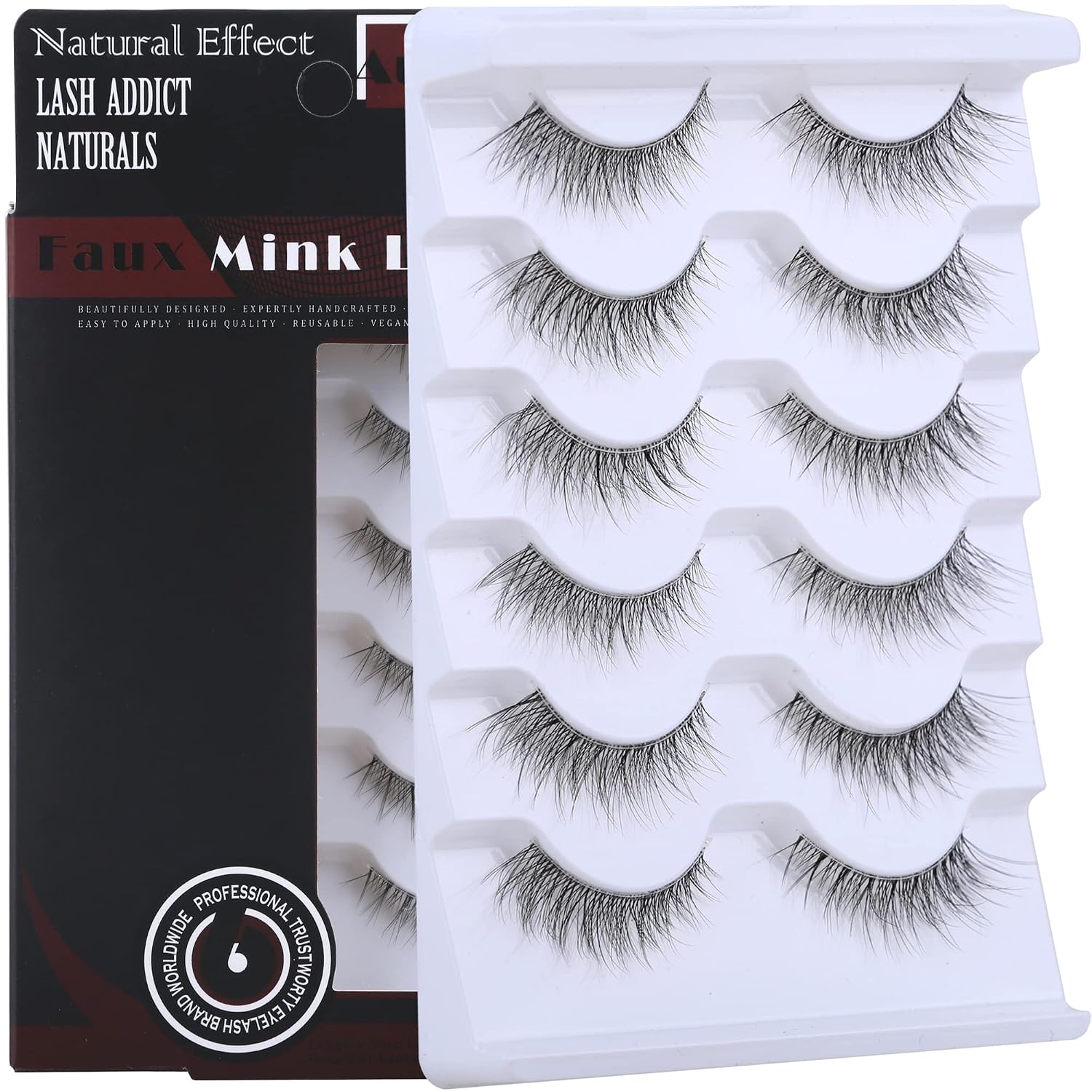 AUPALADA False lashes Natural Look 6 Pairs Short Fullfy Wispy Faux Mink Lashes Clear Band Cat Eye lashes Sets Pack