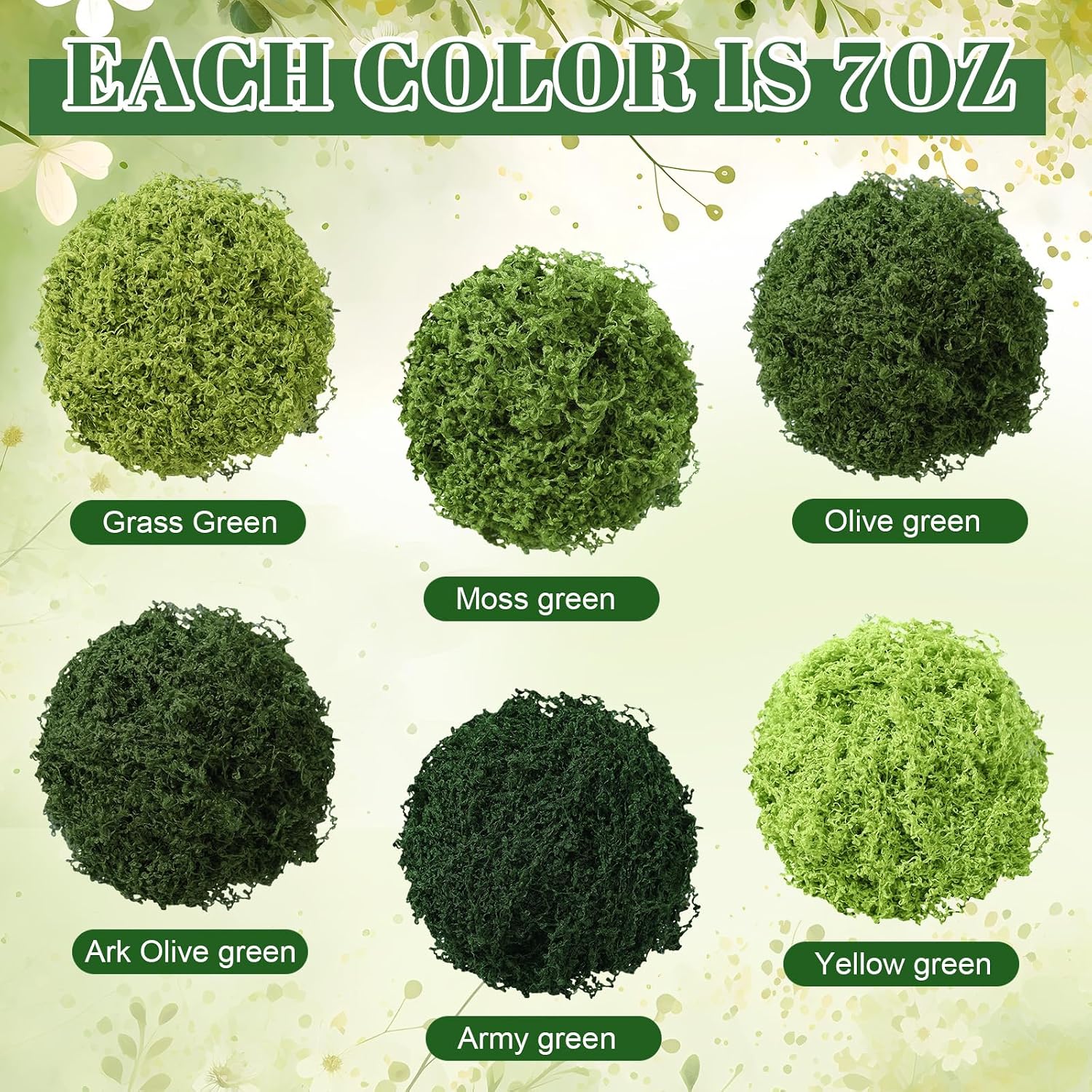 Suncalla 6 Colors Artificial Moss for Crafts 43.32oz/2.7lb Fake Green Moss Faux Grass for Potted Plants Indoor Bulk Large Capacity Fairy Garden DIY Decoration Model Making Walls Table Decors Home