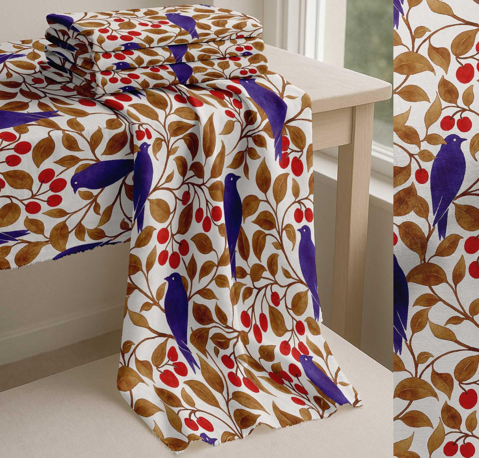 Soimoi Tela de batista de algodón - Estampado de pájaros - Marrón - 142 cm de ancho, suave y ligera, 5 metros de largo, para kurtas, vestidos, ropa de bebé, forros, acolchados y bases de bordado.