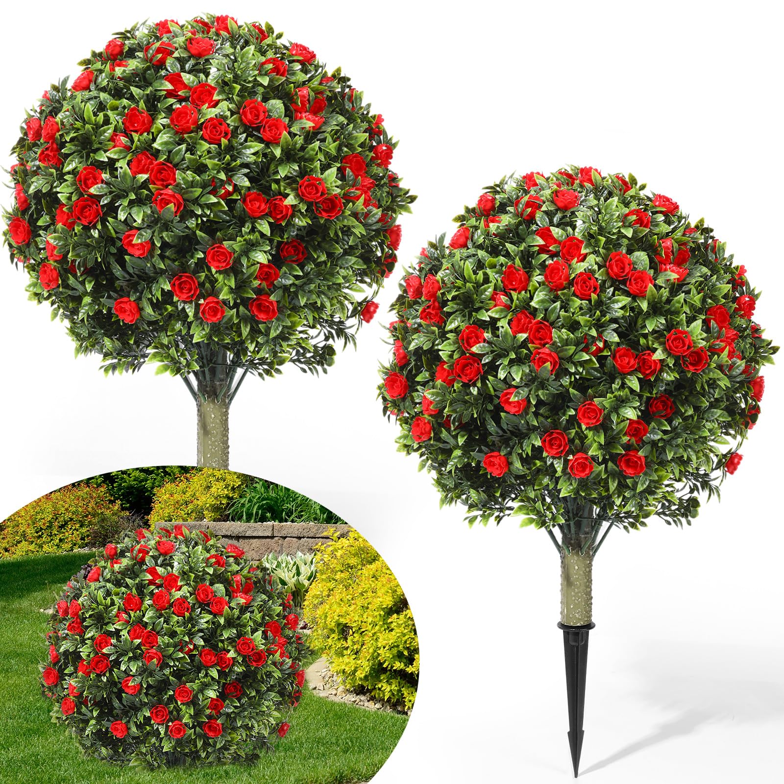 Paquete de 2 arbustos artificiales de boj Lunmon resistentes a los rayos UV de 24 pulgadas para jardin