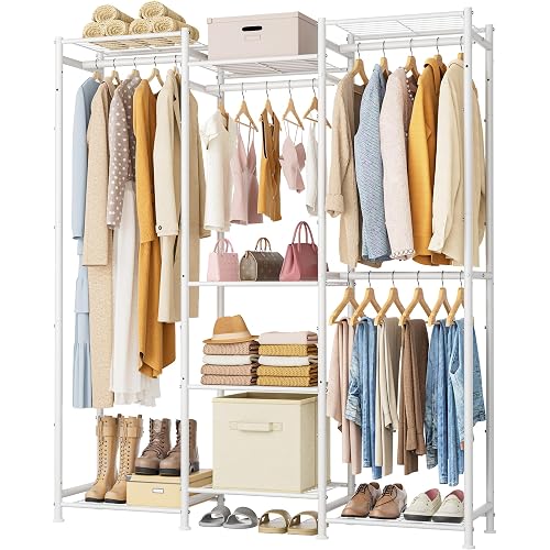 HOMIDEC Wardrobe Closet, 4 Hanging Spaces Portable Clothes Rack | Free Standing Closet Organizer and Storage System with Hanging Rods,Clothing Rack Suitable for Cloakroom,Bedroom,etc.White