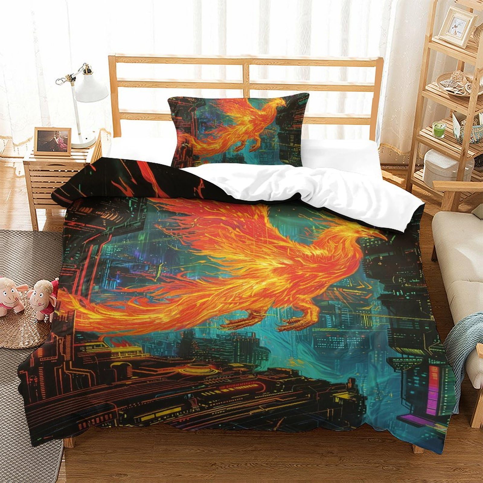 Parure de lit microfibre ptérosaure de feu 135x200cm avec housse de couette respirante 3 pièces