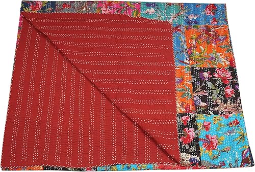 Vista 44 de Marubhumi Edredón tradicional indio de algodón puro, estampado de cachemira, colcha Kantha multicolor (multicolor-22, individual (60 x 90 pulgadas)