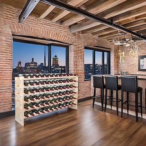F2C Estante modular apilable de madera para 72 botellas, gabinete de vino de madera, organizador de almacenamiento de vino, estante de exhibición,