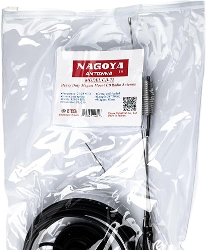 Miniatura 7 de Nagoya CB-72 - Kit de antena CB de alto rendimiento de 28 pulgadas, cobertura universal de 26-28 MHz con soporte magnético resistente, incluye cable