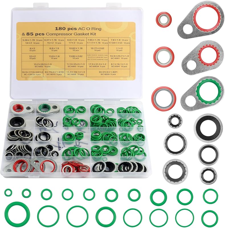 Kit de Anéis O e Juntas para Ar-Condicionado Automotivo YGDMD com 265 Peças – 180 Anéis de Borracha e 85 Espaçadores