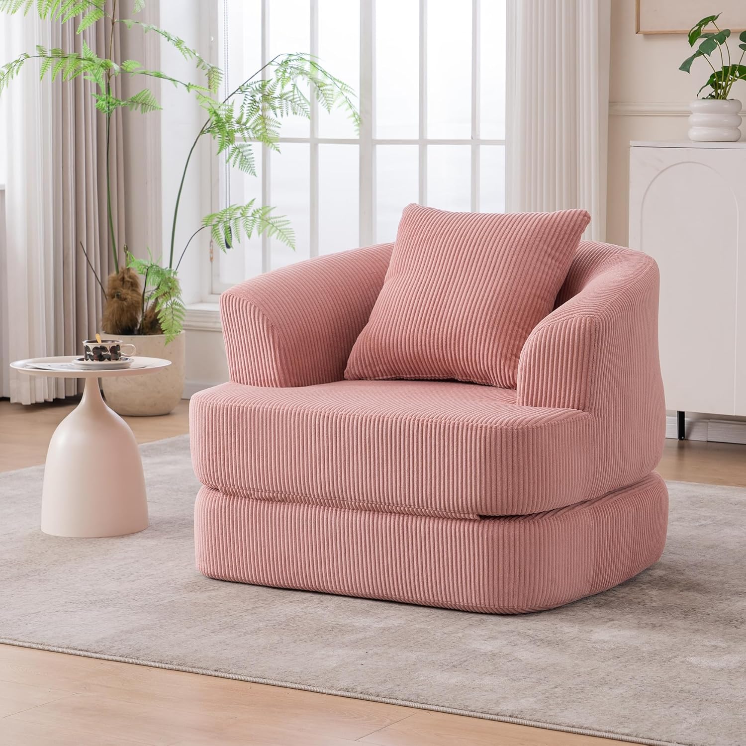 Folding Lounge Chair, Ultra Comfortable Recliner with Padded Cushions & Reversible Seat Cushion, Portable Foldable Design for Bedroom, Living Room, Apartment, Tool-Free Assembly (Pink)