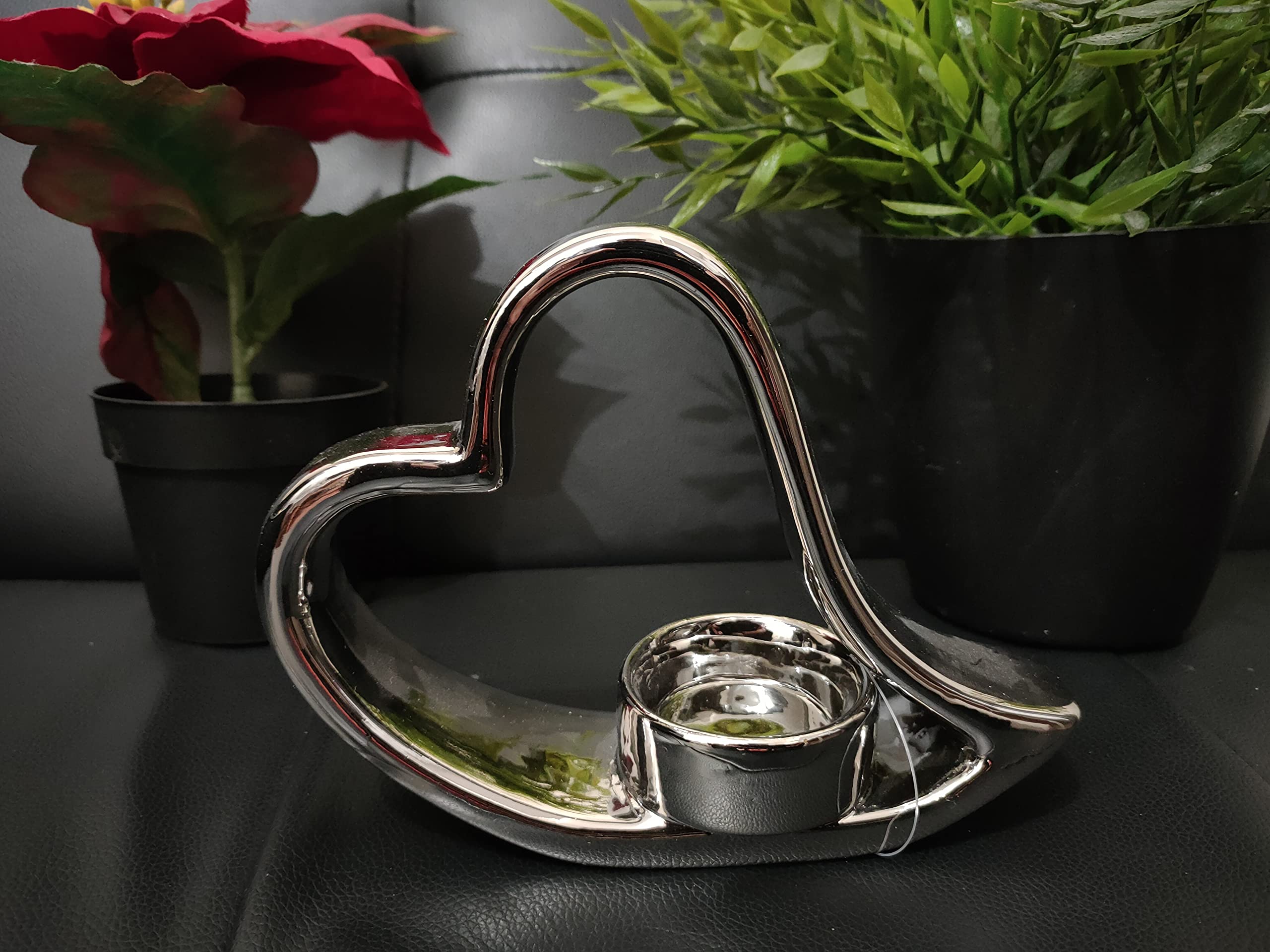 EagleWiz Heart Shape Ceramic Tea light holder Silver Chrome Tealight Holder