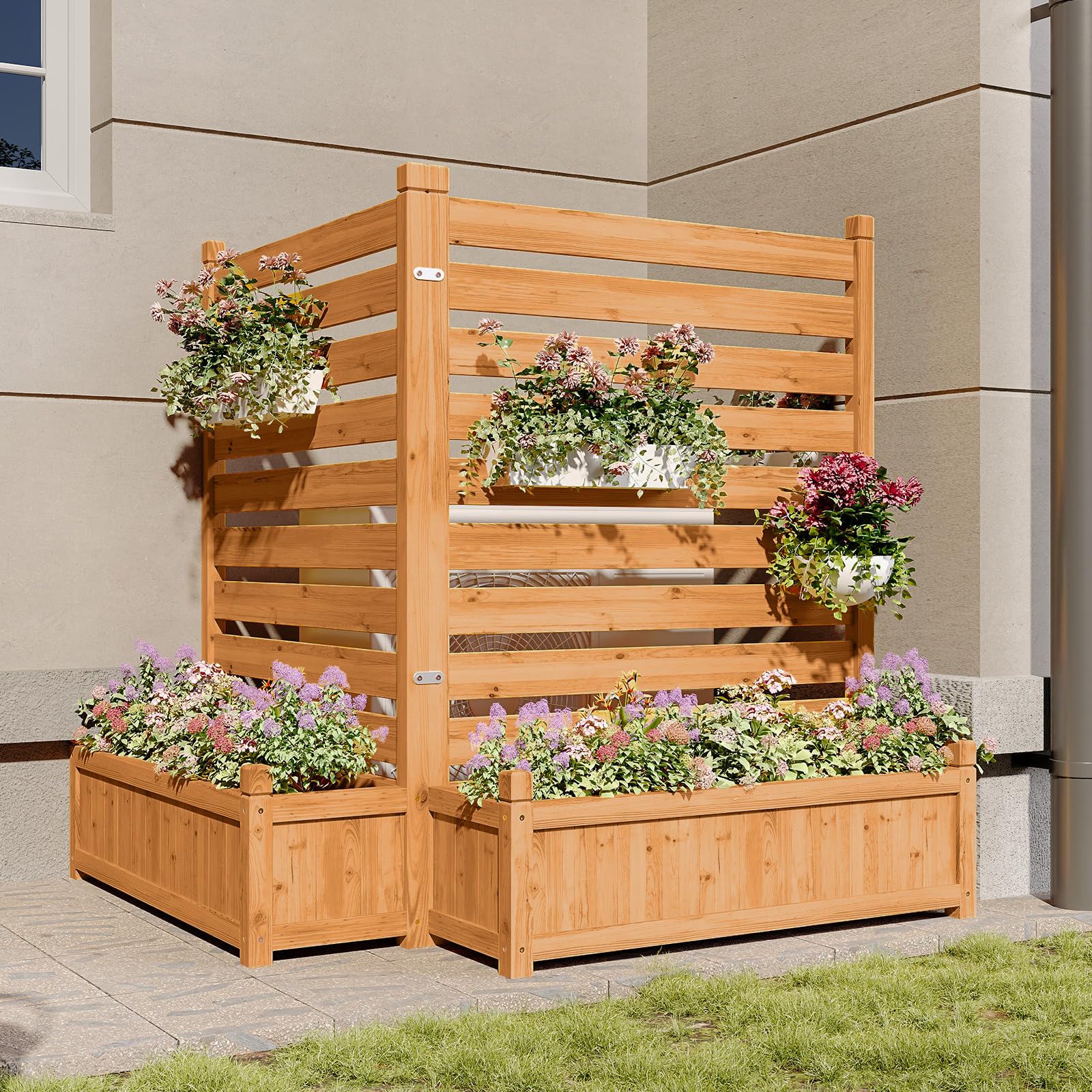 Aoxun Fir Wood Privacy Screen with Planter Box