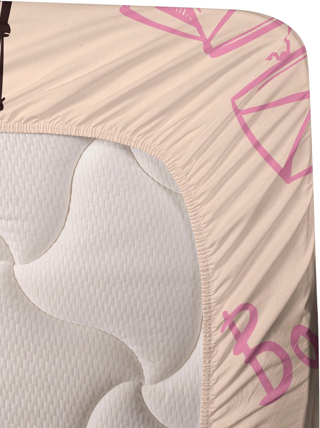 Ambesonne Eiffel Tower Sheet Set, Paris Eiffel Tower Bakery Delicious Croissant Traditional Floral Design, Fitted and Flat Sheet with Pillowcases Bedding Accent 4 Piece Set, Queen, Pink Dark Brown