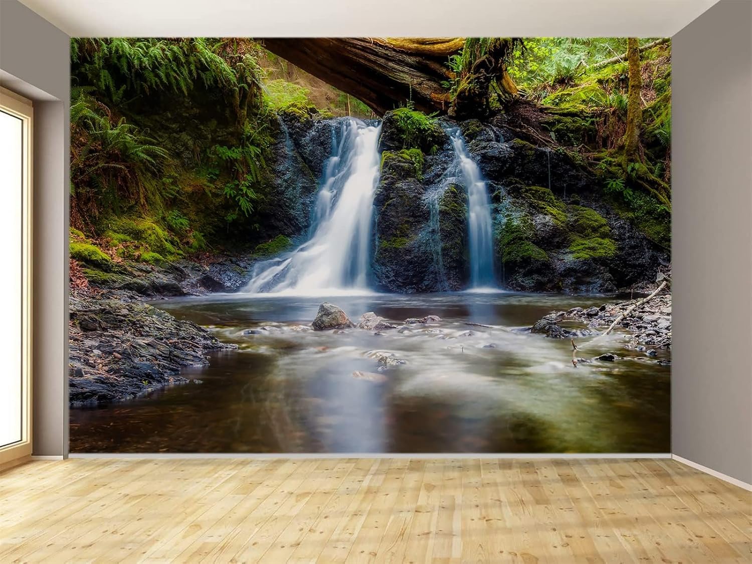 ELGADO Stream Waterfall Mural Wallpaper, Rainforest 3D Mural,Peel and