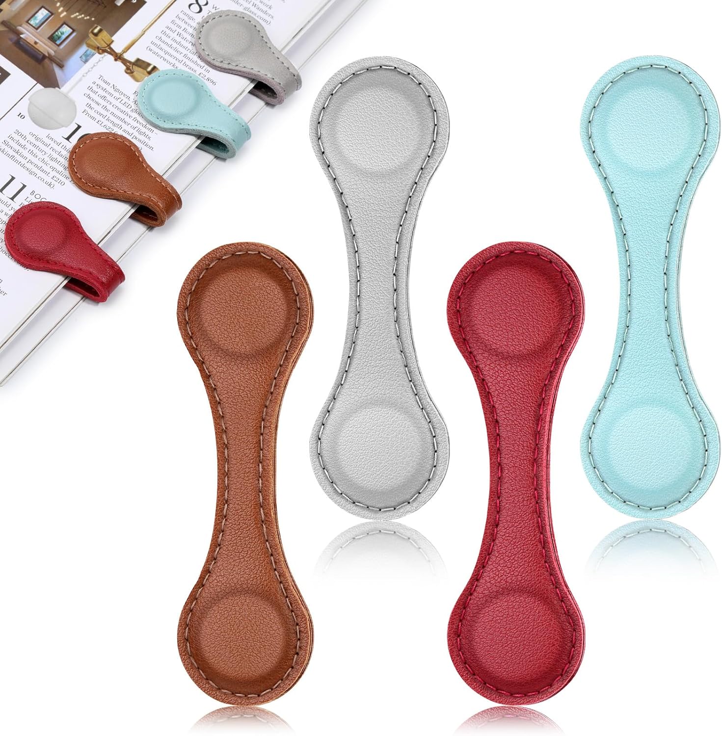 WONVOC 4 PCS Magnetic Bookmarks, Leather Magnetic Bookmarks for Women Men, Double-Sided Magnetic Book Mark Clip for Book Lovers Readers Teachers Students
