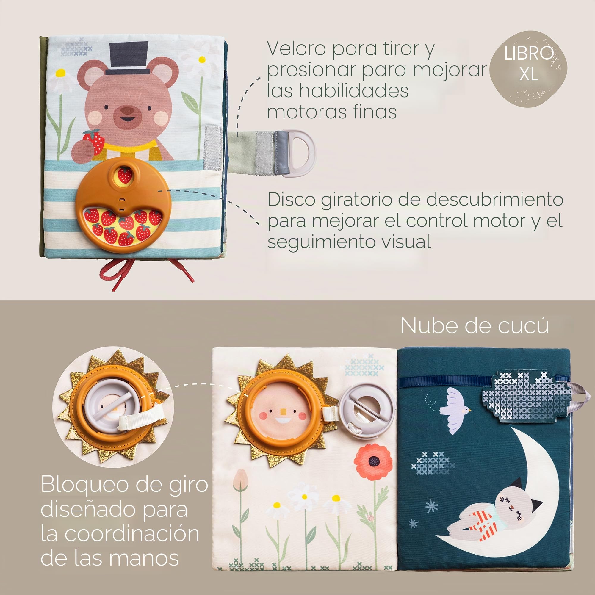 Taf Toys 13655 - Libro de Actividades Fantasía para Bebés +18M - Libro Interactivo para desarrollar la motricidad Fina