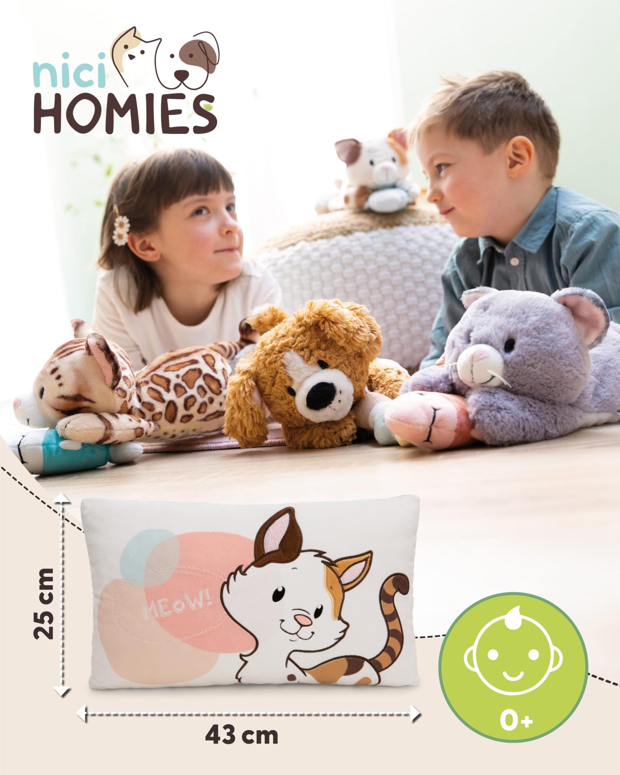 NICI Kissen Glückskatze 43x25cm - braun - Flauschiges Kuscheltierkissen für Jungen, Mädchen Kuscheltierliebhaber, ideal für Zuhause, Kindergarten oder unterwegs - 62164